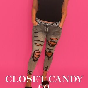 Gray Distressed Women Jeans